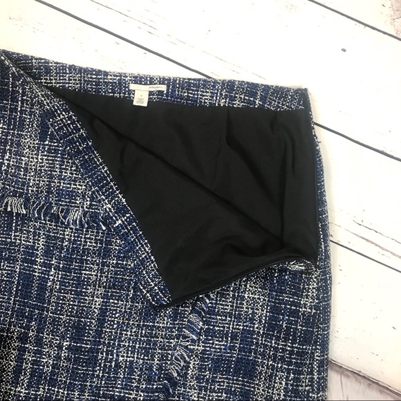 Halogen Blue Tweed Faux Wrap Skirt with Fringe - Picture 4 of 7